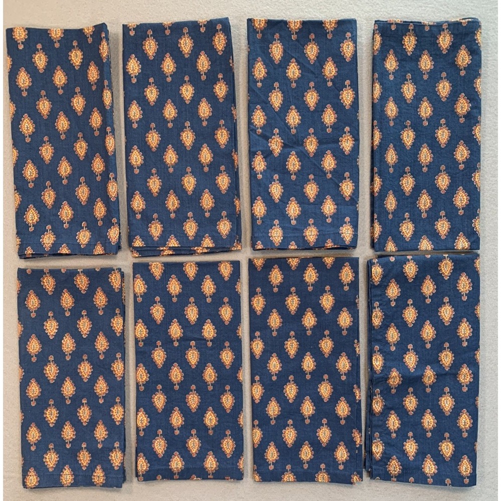 VTG William Sonoma Napkins Blue Red Yellow Ikat Tree 20" x 20" Set of 8 - Picture 3 of 5